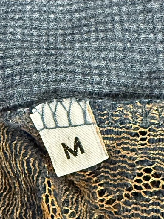 Daytrip Blue Thermal Top Lace Back Rhinestone Long Sleeve Boho Medium - Picture 8 of 9